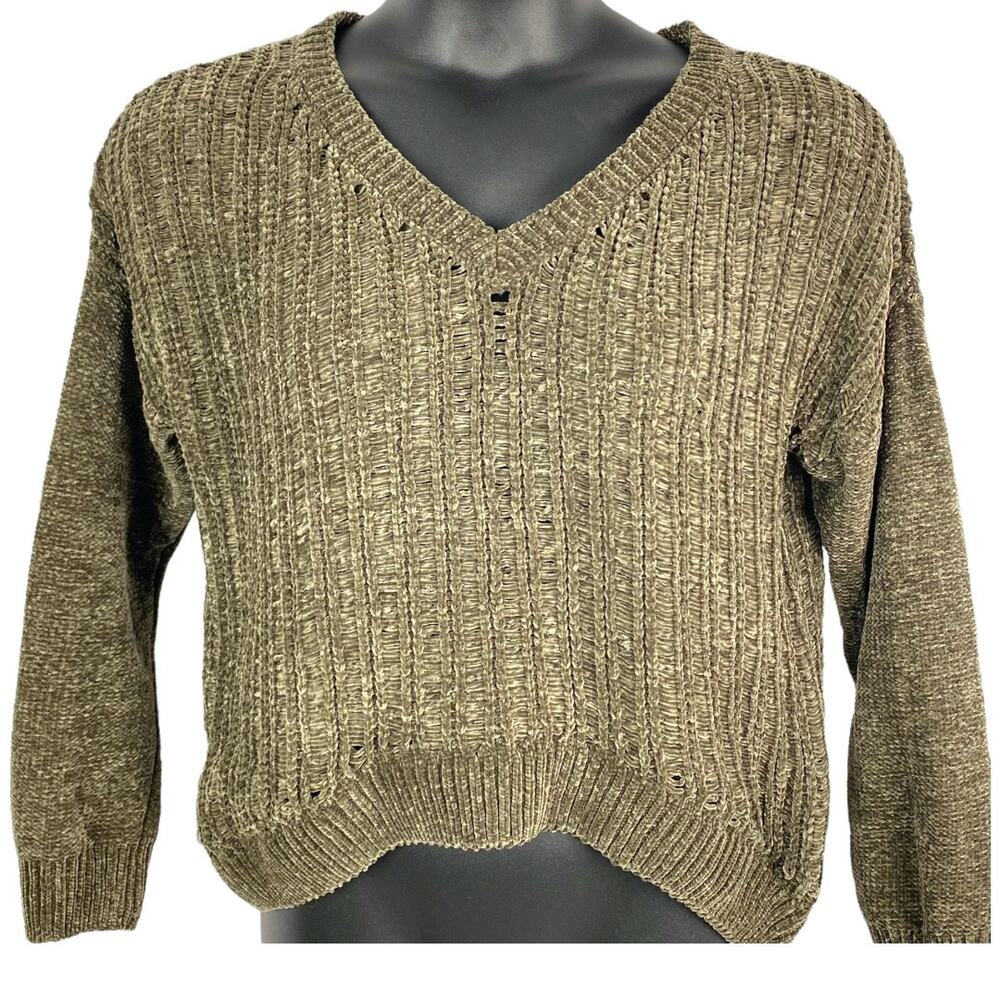 Reunited clothing knit v-neck sweater soft green lightweight casual size medium